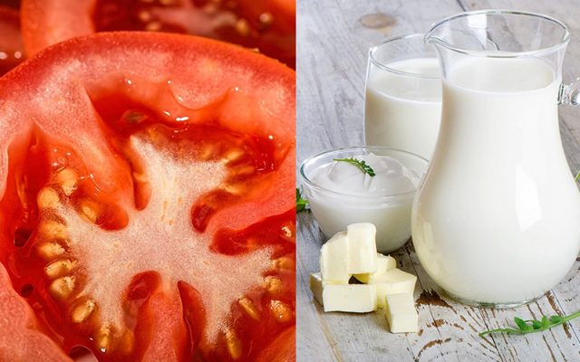 làm trắng da mặt bằng cà chua và sữa tươi